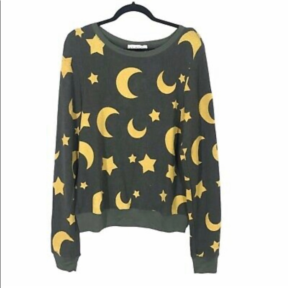 WILDFOX STAR & MOON LONG SLEEVE GRAY AND GOLD PULLOVER SWEATSHIRT SMALL